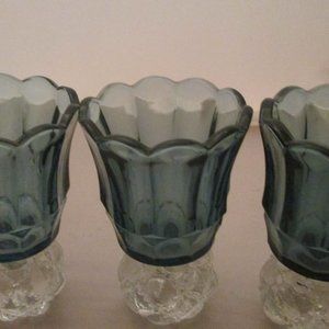 3 Homco smoky blue tulip shaped votive cups with grippers
